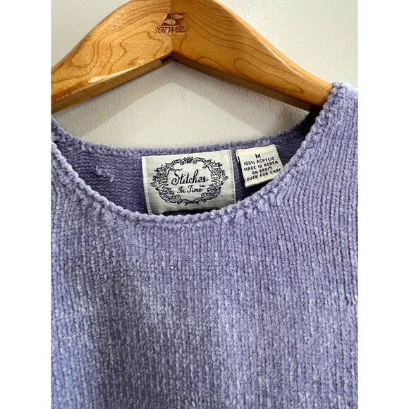 VTG Stitches in Time Chenille Sleeveless Sweater Womens M Lilac Cottage 90s - Picture 4 of 7